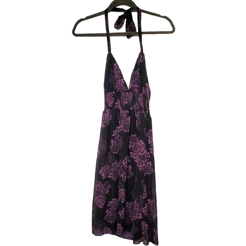 Vintage Y2K Dress Black Purple Floral M Sundress Summer  Witchy Whimsigoth Fairy
